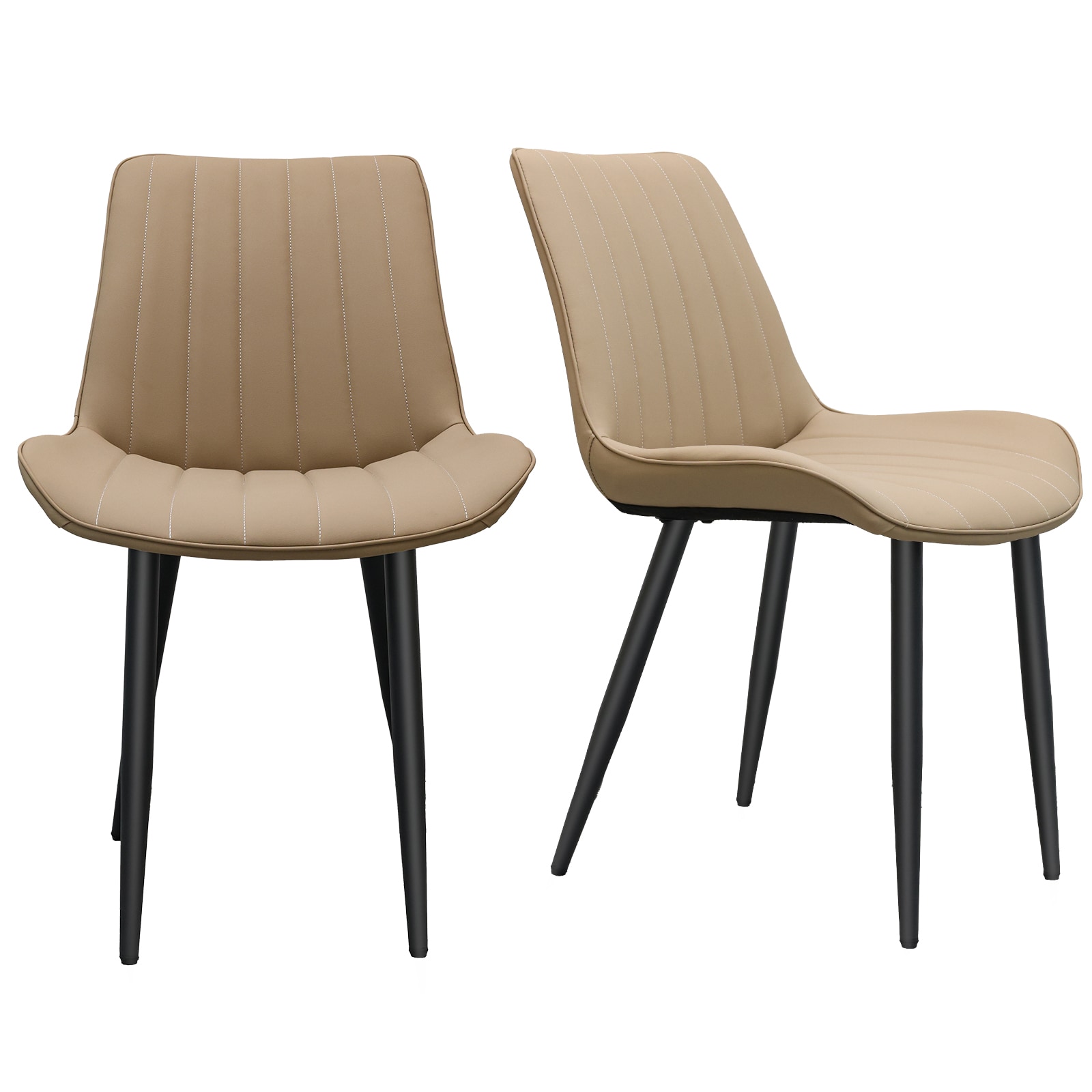 Khaki PU Leather Dining Chair With Metal Legs, Wave Pattern Upholstered Armless Chair Set Of 2 For Kitchen, Restaurant, Living, Meeting Room_voghion.com